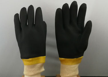 Black Color PVC Coated Gloves Composite Sponge Flannelette With Knit Wrist Cuff