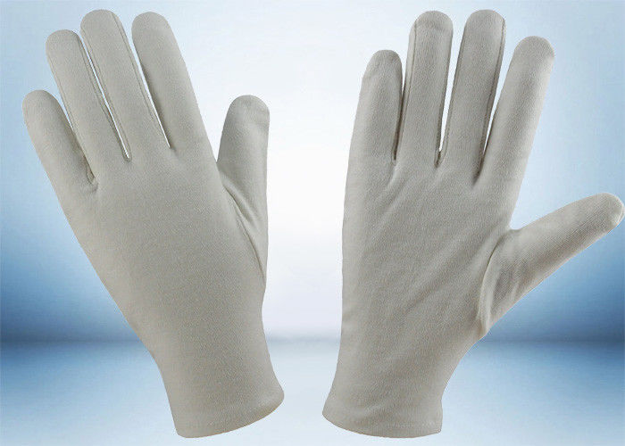Bleached White Cotton Inspection Gloves , Cotton Glove Liners Hemming Cuff